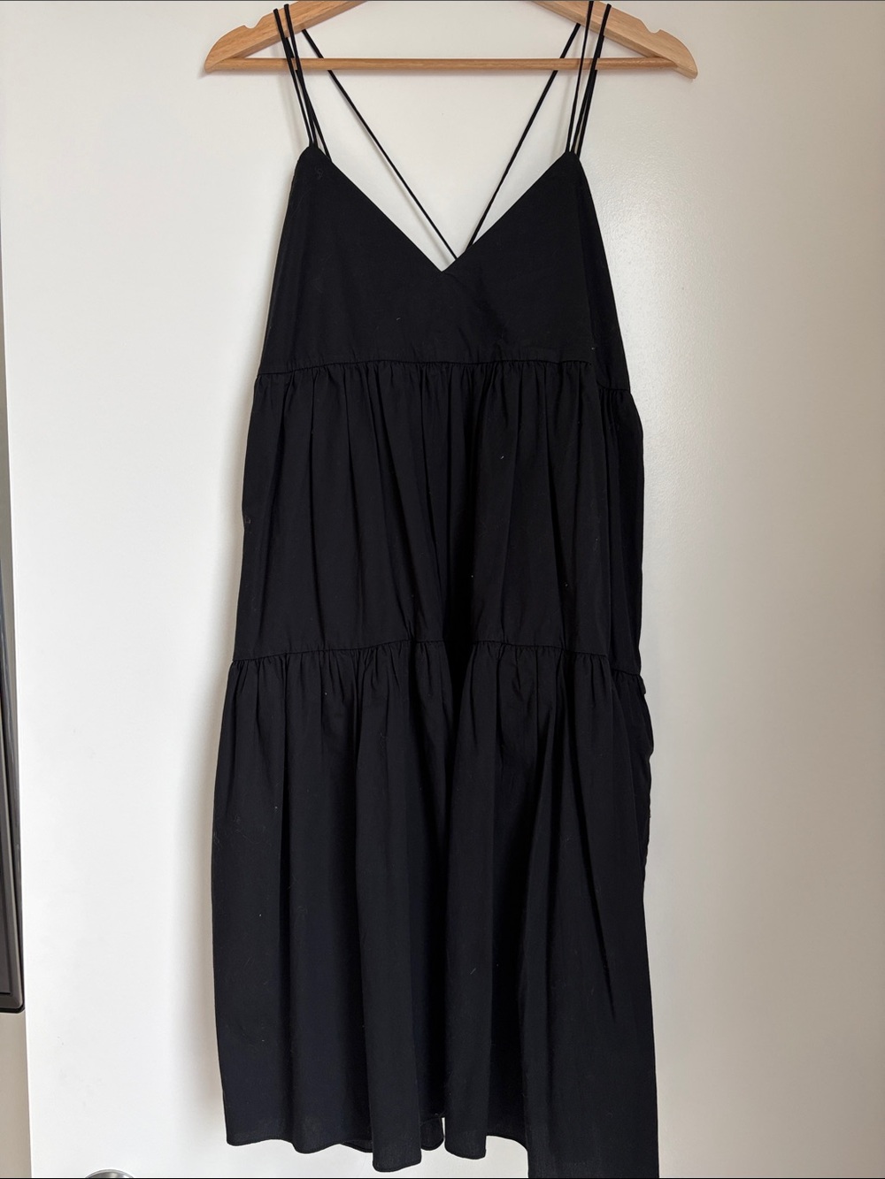 Zara Black Tiered Midi Dress with Double Spaghetti Straps